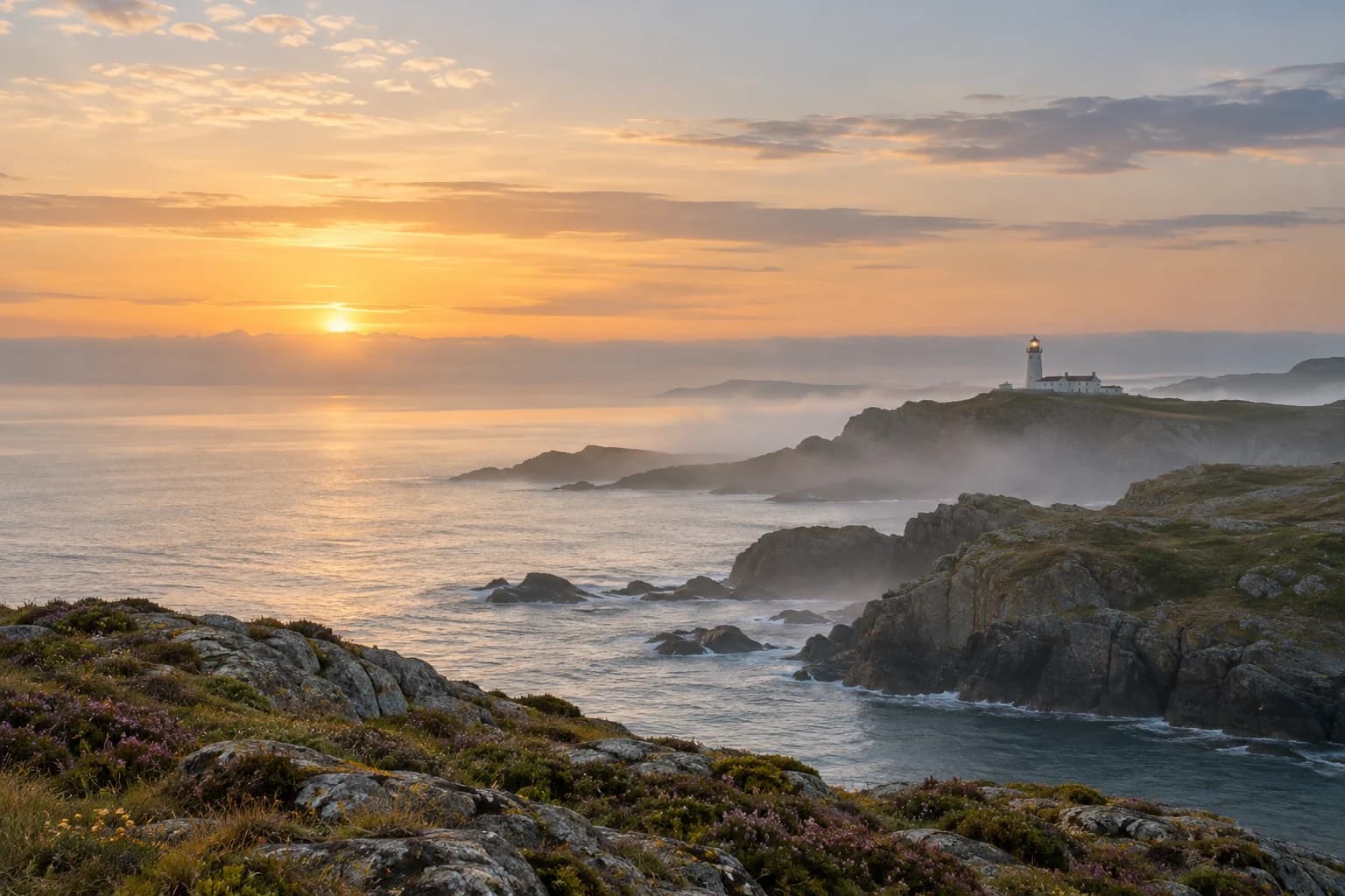 Illustrative soft dawn light across a quiet landscape